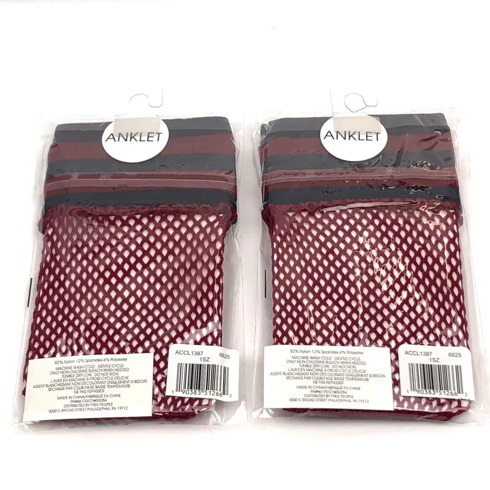NEW 2 Pairs Free People Riot Sport Fishnet Ankle Socks Anklet Wine Red One Size